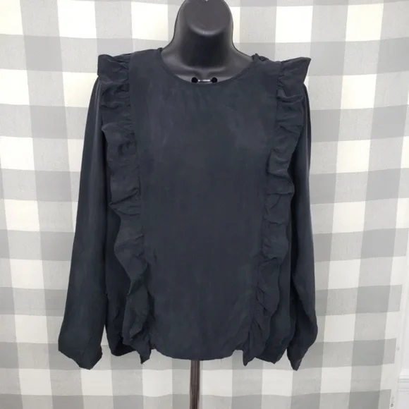 Zara Black Double Ruffle Blouse - Picture 1 of 5